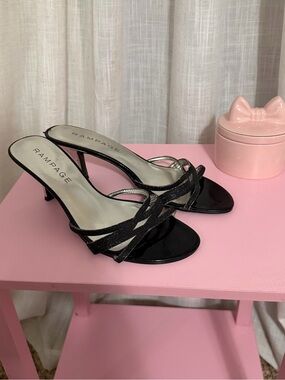 Rampage Black Glitter Strappy Heeled Sandals